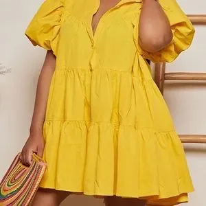 【LOULOUSEOUL】Cottage Stripe Puff Dress (Yellow) LOULOUSEOUL Cottage Stripe Puff Dress - Yellow